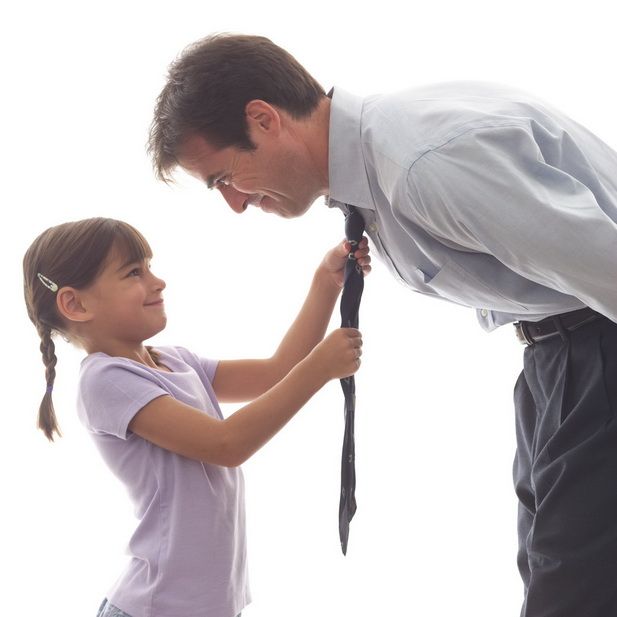 Little Girl Helping Father with His Tie