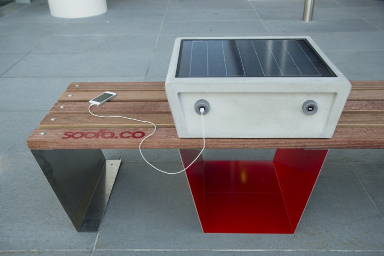 In Boston there were benches "Soofa" with solar panels